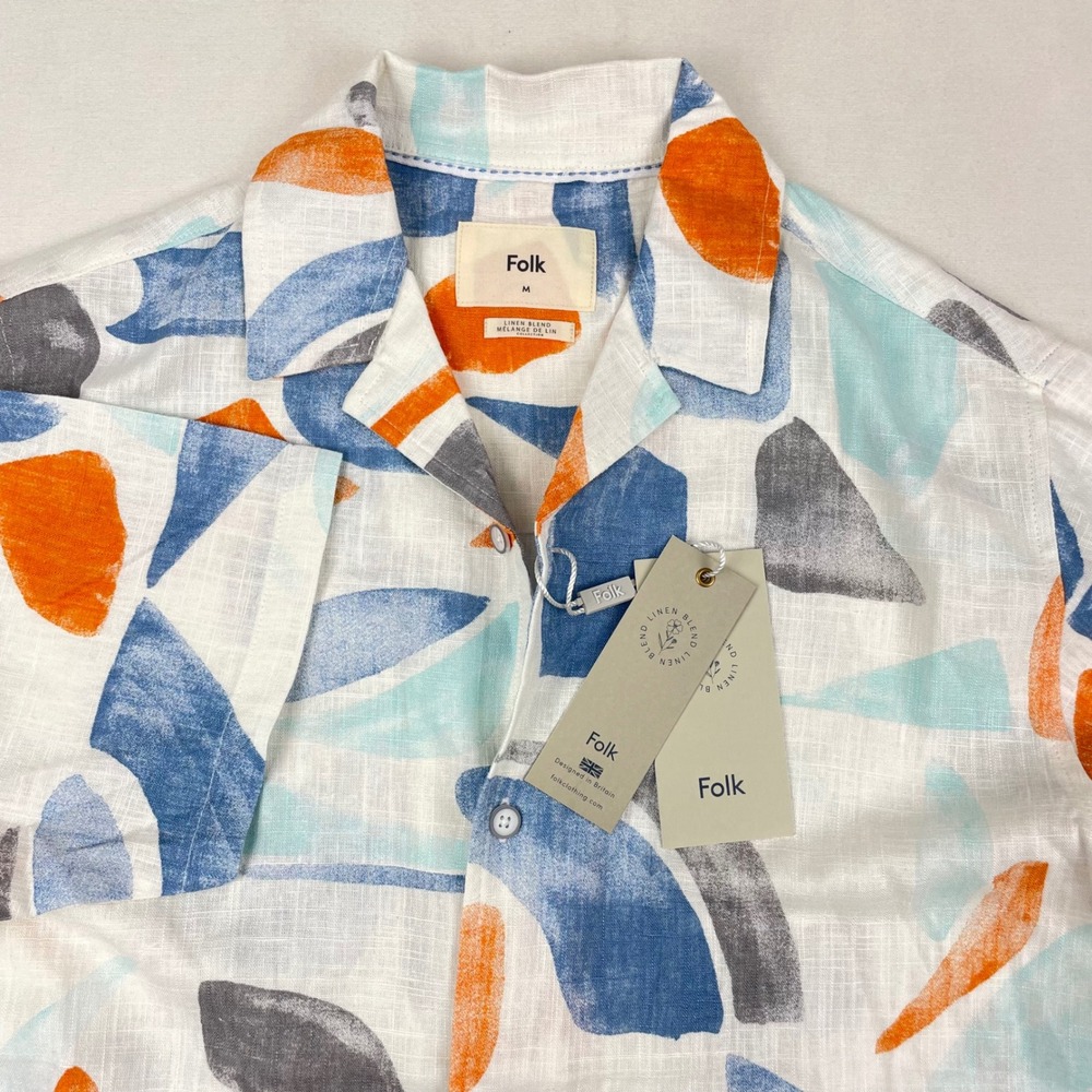 Folk Palcont SS Shirt Mens Medium Orange Blue Abstract Linen Blend JMK/BR/3612